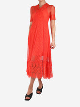 Load image into Gallery viewer, Red short-sleeved lace maxi dress - size S Dresses Maje 
