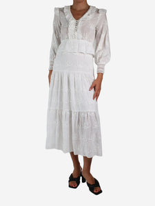 Maje Maje White Embroidered midi dress - size UK 8