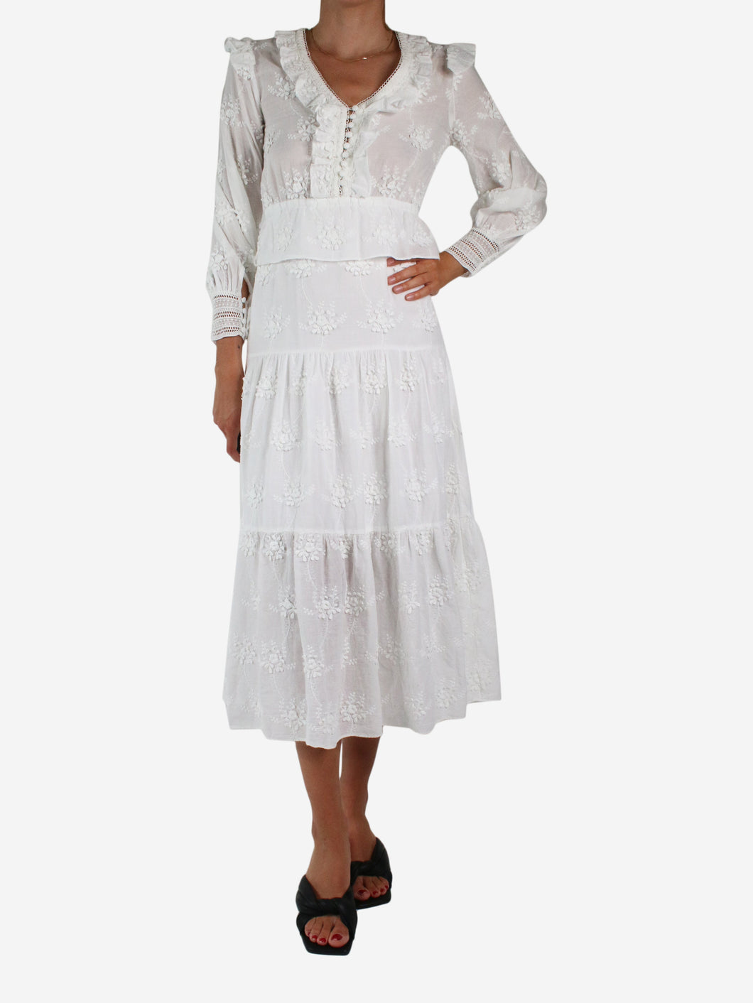 Maje White Embroidered midi dress - size UK 8 Dresses Maje 