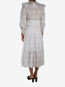 Maje Maje White Embroidered midi dress - size UK 8