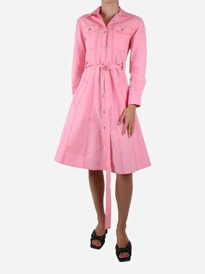 Pink contrast stitch belted shirt dress - size UK 6 Dresses Cedric Charlier 