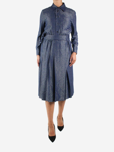 Blue glitter belted shirt midi dress - size IT 42 Dresses Prada 