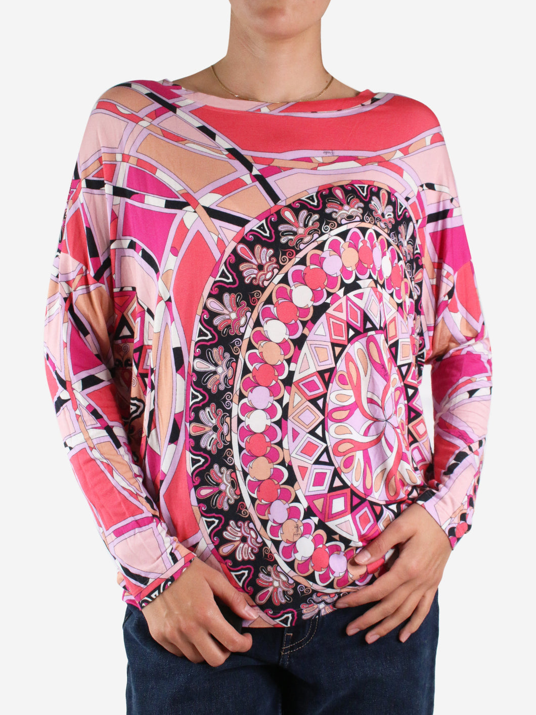 Pink long-sleeved printed top - size UK 10 Tops Emilio Pucci 