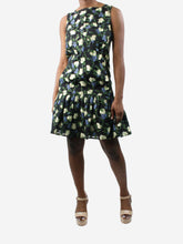 Load image into Gallery viewer, Black fluted dress with floral fil coupé - size UK 10 Dresses Erdem 
