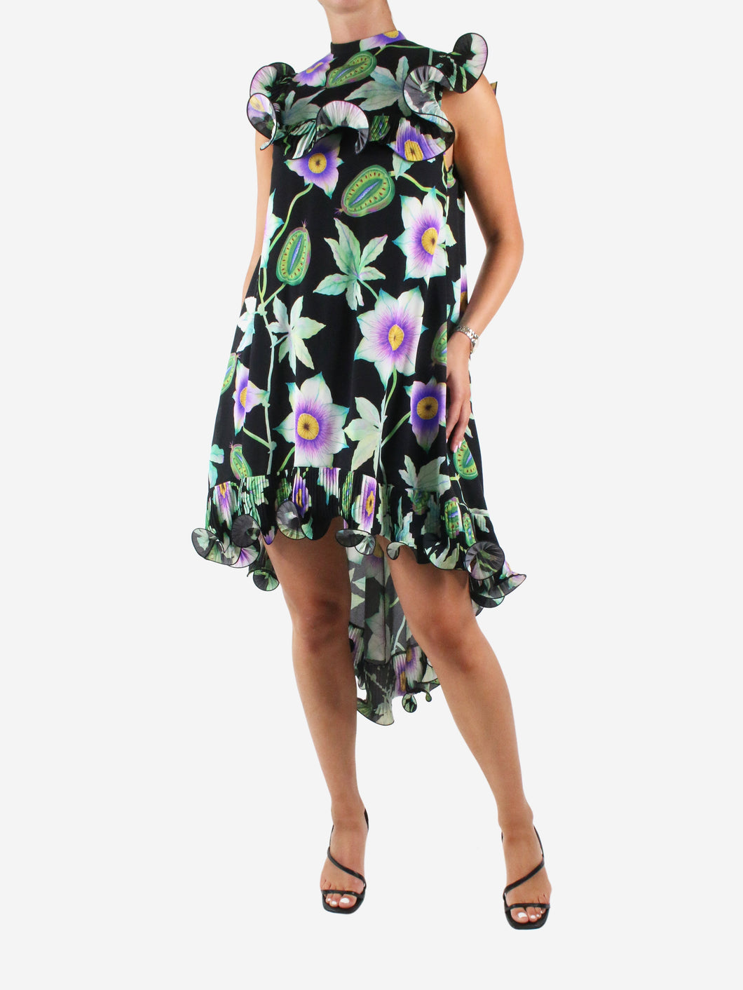 Black floral printed ruffle asymmetric dress - size FR 36 Dresses Andrew GN 