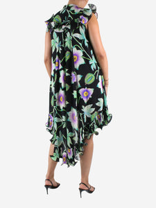 Andrew GN Black floral printed ruffle asymmetric dress - size FR 36