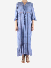 Load image into Gallery viewer, Blue embroidered ruffle maxi dress - size S/M Dresses Soler 

