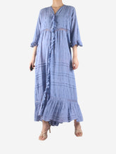 Load image into Gallery viewer, Blue embroidered ruffle maxi dress - size S/M Dresses Soler 
