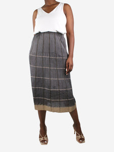 Haat Issey Miyake Grey pleated silk midi A-line skirt - size