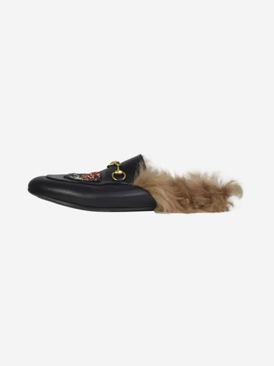Black bejewelled Princetown slippers with fur lining - size EU 39 Flat Shoes Gucci 