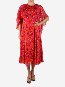 The Fold Orange silk floral printed midi dress - size UK 14