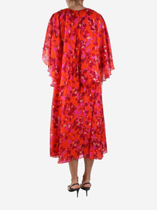 The Fold Orange silk floral printed midi dress - size UK 14