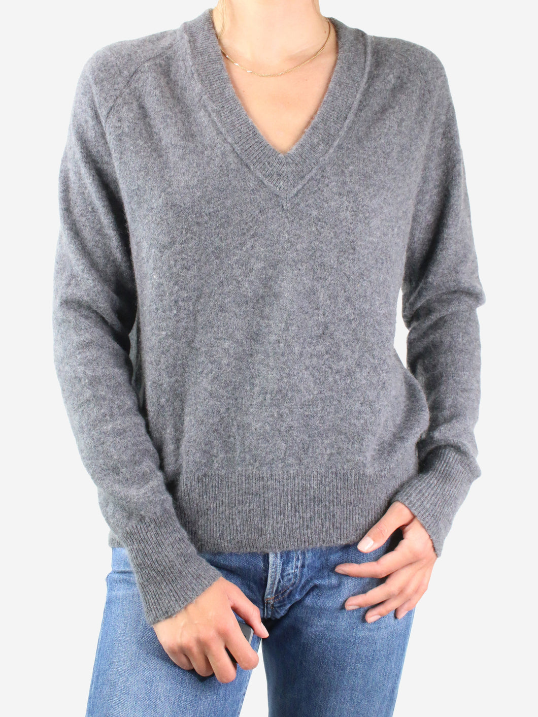 Grey v-neck jumper - size S Knitwear Equipment Femme 