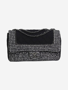 Chanel Black 2014-2015 jumbo houndstooth and jersey Classic single flap shoulder bag