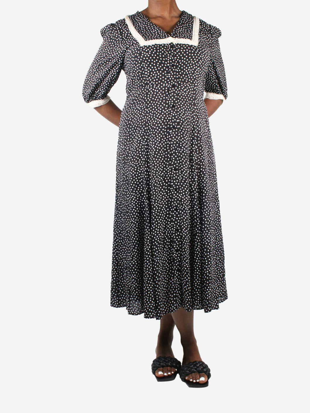 Black polka-dot collar dress - size UK 12 Dresses Rixo 