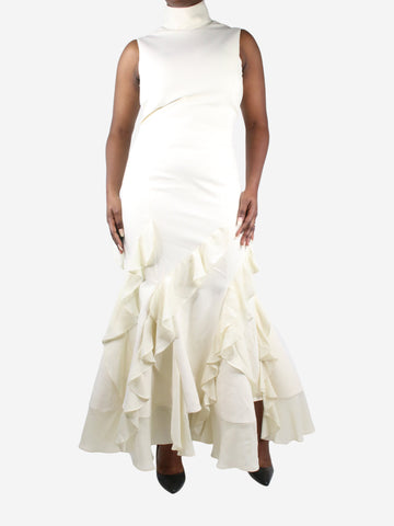 White sleeveless ruffled maxi dress - size UK 16 Dresses 16 Arlington 