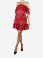 Load image into Gallery viewer, Red embroidered off-shoulder dress - size UK 8 Dresses Self Portrait 
