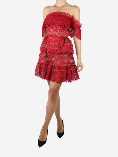 Red embroidered off-shoulder dress - size UK 8 Dresses Self Portrait 