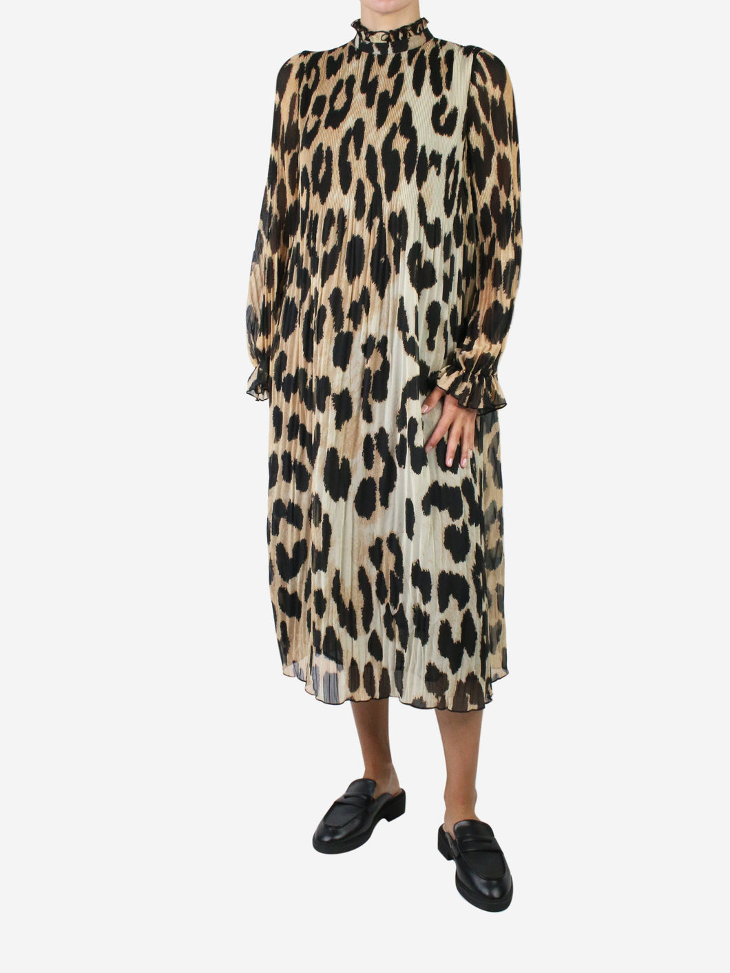 Animal print high-neck leopard print plisse midi dress - size EU 38 Dresses Ganni 