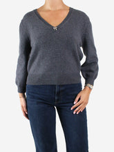 Load image into Gallery viewer, Grey bejewelled v-neck jumper - size Brand size 2 Knitwear Maje 
