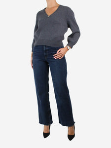 Maje Grey bejewelled v-neck jumper - size Brand size 2