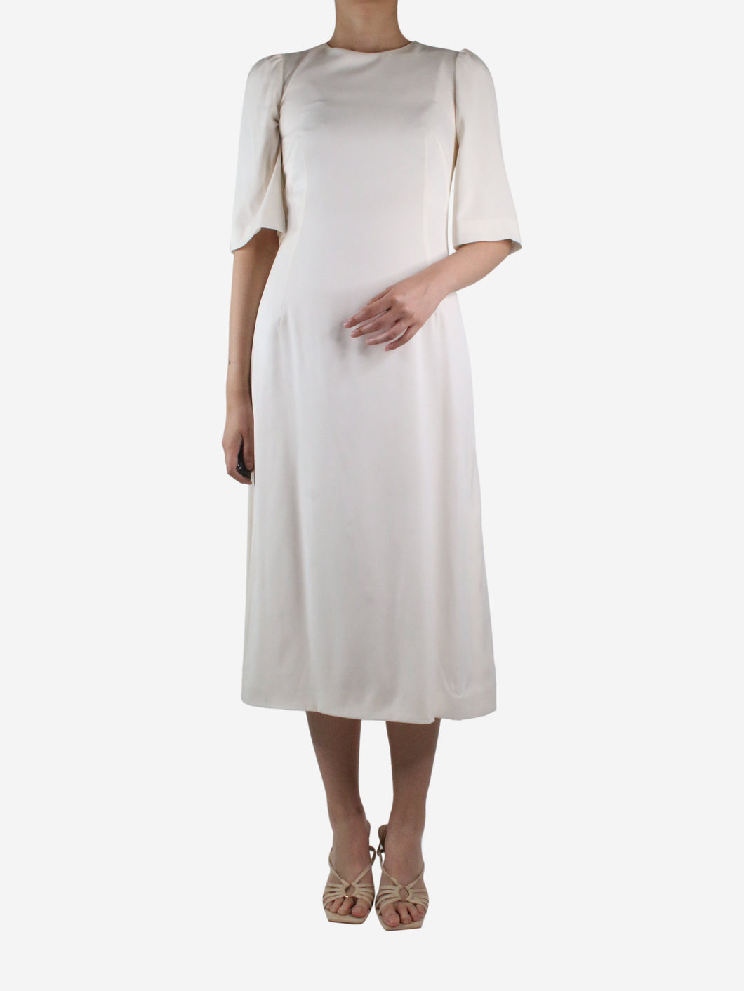 Cream short-sleeved silk midi dress - size UK 8 Dresses Dolce & Gabbana 