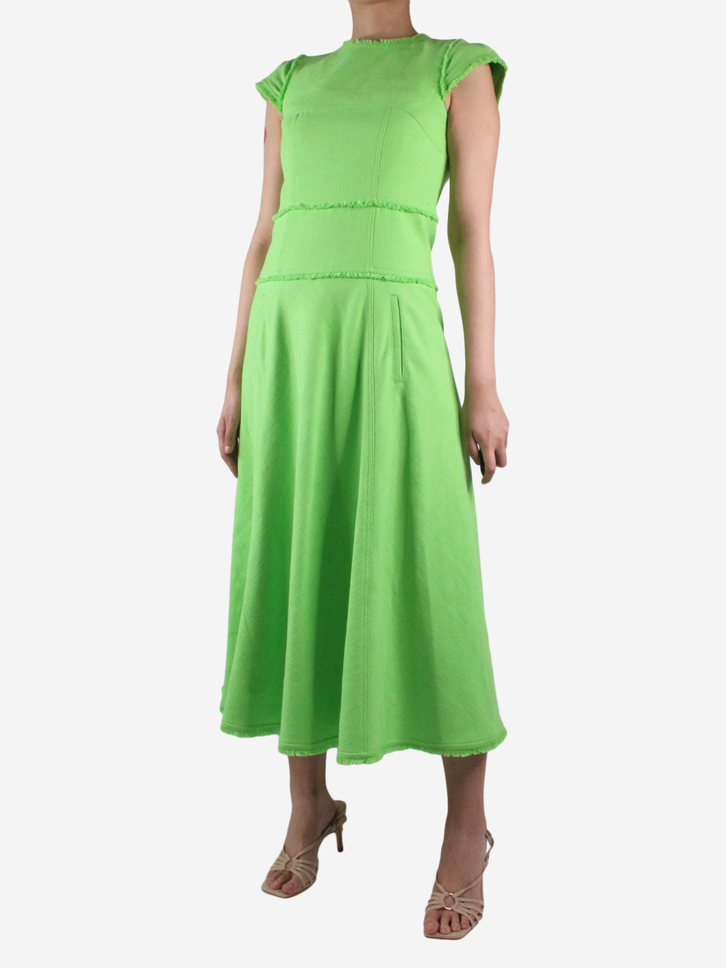 Green frayed hem midi dress - size UK 8 Dresses ME+EM 