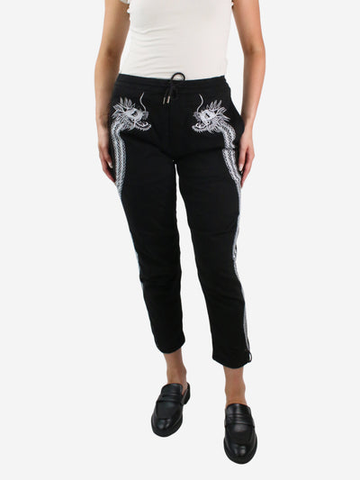 Black elasticated waist dragon print trousers - size S Trousers Maharishi 