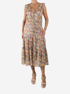Veronica Beard Multicolour sleeveless floral midi dress - size UK 10