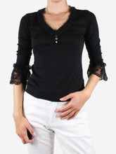 Load image into Gallery viewer, Black ruffle lace detail V-neckline top - size UK 6 Tops Dolce &amp; Gabbana 
