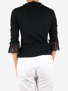Dolce & Gabbana Black ruffle lace detail V-neckline top - size UK 6
