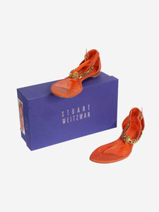 Alexander McQueen Orange thong sandals with gold skull chain - size EU 37.5