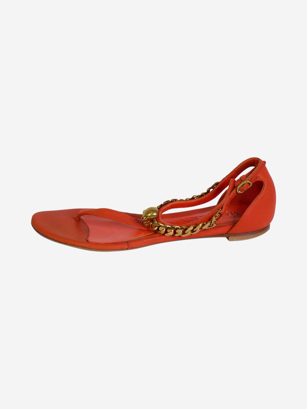 Orange thong sandals with gold skull chain - size EU 37.5 Flat Sandals Alexander McQueen 