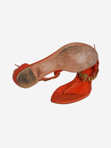 Alexander McQueen Orange thong sandals with gold skull chain - size EU 37.5