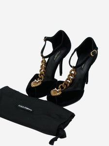 Dolce & Gabbana Black suede chain detail ankle strap heels - size EU 38.5