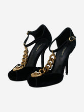 Load image into Gallery viewer, Black suede chain detail ankle strap heels - size EU 38.5 Heels Dolce &amp; Gabbana 
