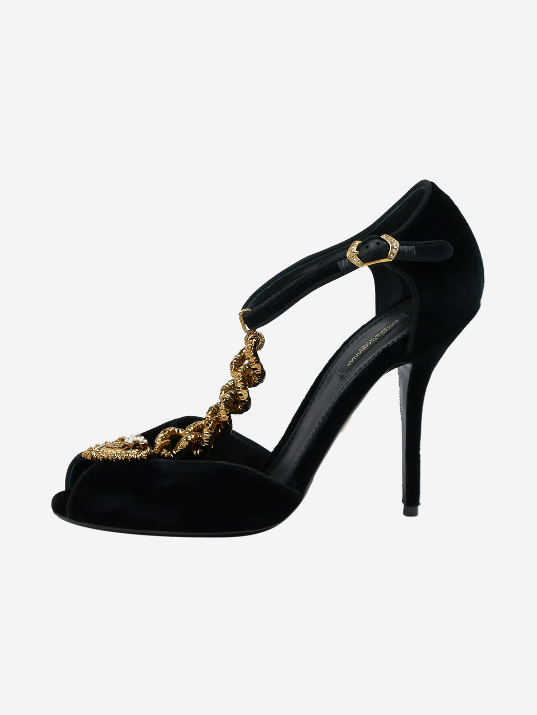 Black suede chain detail ankle strap heels - size EU 38.5 Heels Dolce & Gabbana 