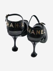 Chanel Black leather and velvet square toe heels - size EU 39