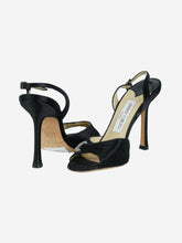 Load image into Gallery viewer, Black satin open toe stiletto heel with crystal buckle - size EU 36 Heels Jimmy Choo 
