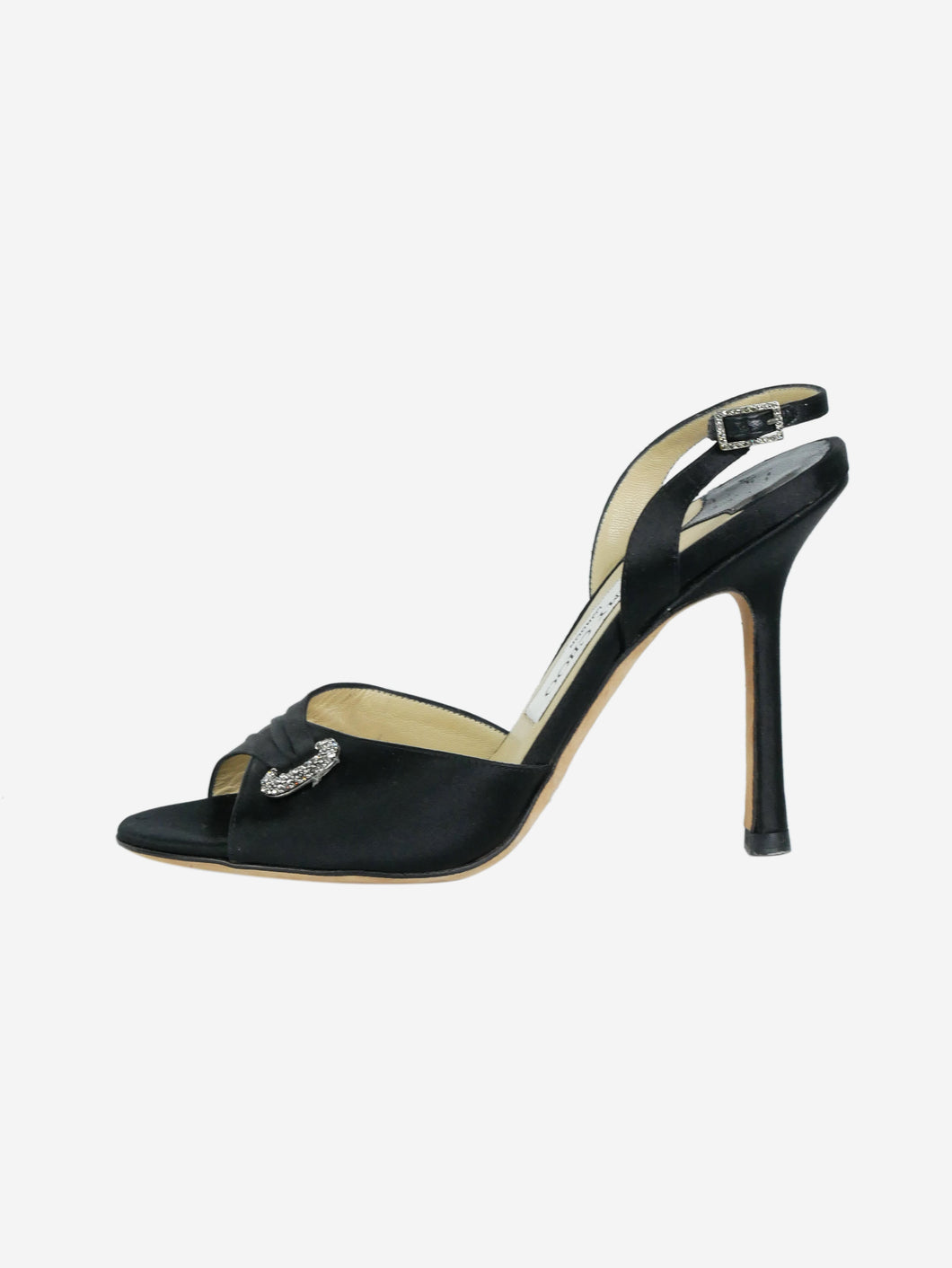 Black satin open toe stiletto heel with crystal buckle - size EU 36 Heels Jimmy Choo 