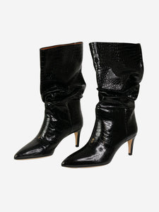 Paris Texas Black leather ruched croc skin boots - size EU 37.5