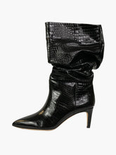 Load image into Gallery viewer, Black leather ruched croc skin boots - size EU 37.5 Boots Paris Texas 
