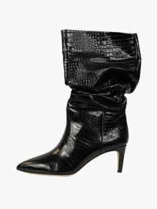 Paris Texas Black leather ruched croc skin boots - size EU 37.5