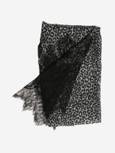 Load image into Gallery viewer, Black lace trimmed leopard print scarf Scarves Valentino 
