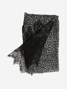 Valentino Black lace trimmed leopard print scarf