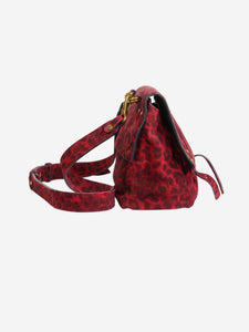 Jerome Dreyfuss Red suede leopard print cross-body bag with gold hardware