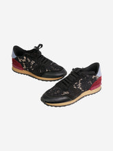 Load image into Gallery viewer, Black floral lace detail low-top rockstud trainers - size EU 37 Trainers Valentino 
