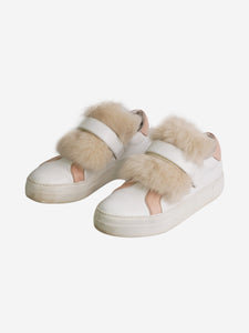 Moncler White slip-on fur detail trainers - size EU 37