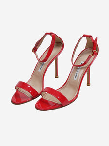 Manolo Blahnik Red patent sandal heels with ankle strap and open toe - size EU 40.5