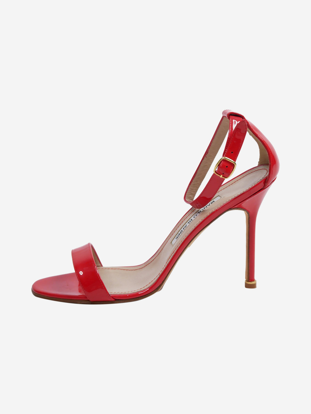 Red patent sandal heels with ankle strap and open toe - size EU 40.5 Heels Manolo Blahnik 